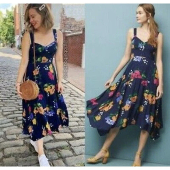 Anthropologie Dresses & Skirts - Anthropologie Maeve Vivienne blue Maxi Dress Size 2 Floral Smocked Back